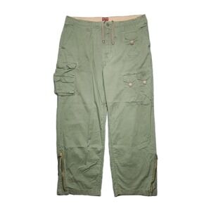Hilfiger Cargo Pants 38x32 Green Military Issue‎ Paratrooper Baggy Loose Y2K